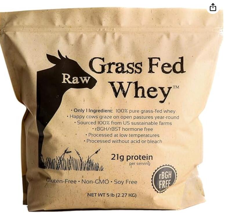 A bag of Grass Fed Raw Whey Protein Powder