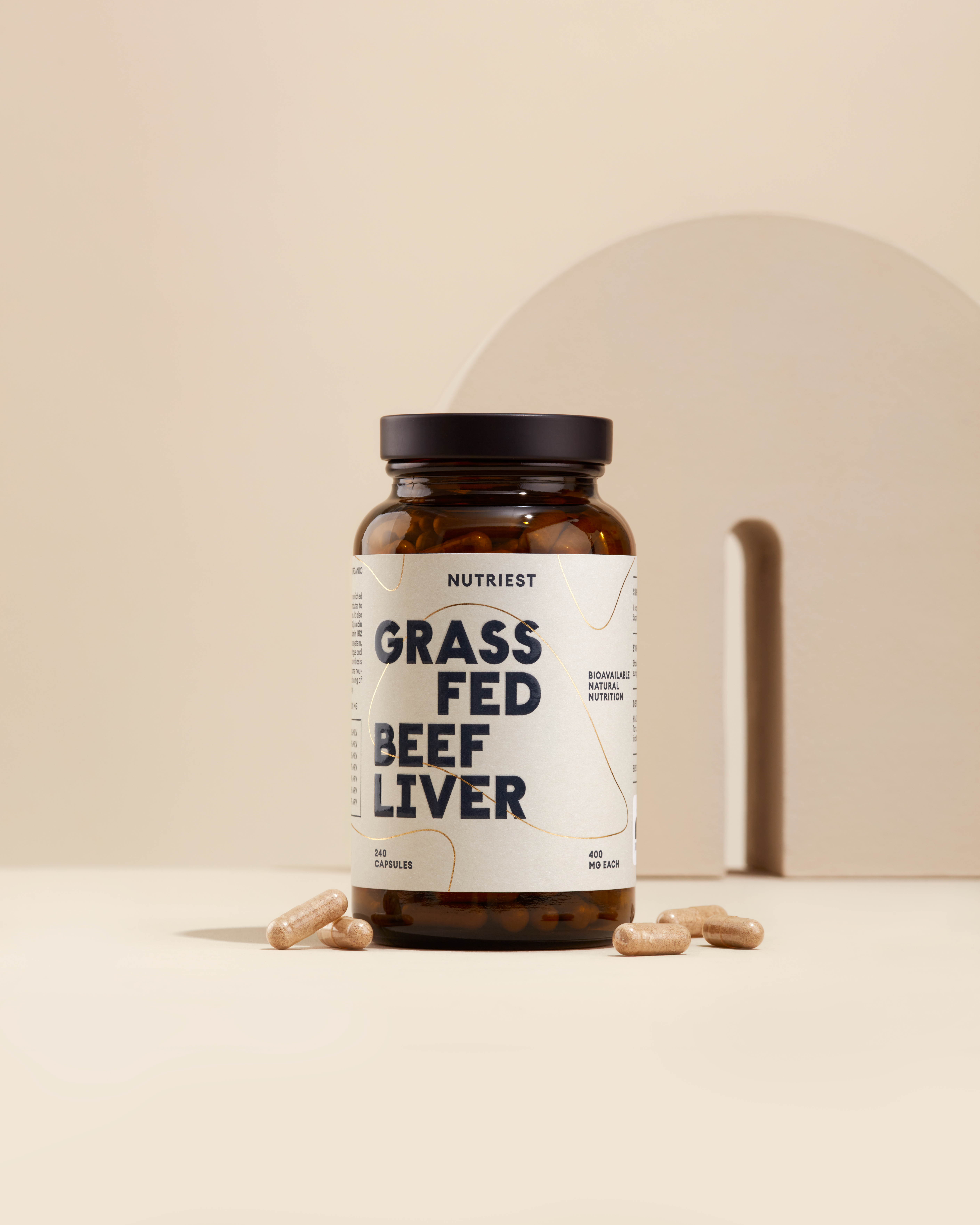 A bottle of organic grass-fed beef liver supplements 