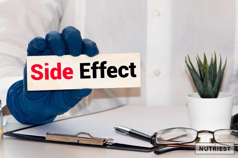 A medical professional holding a "Side Effect" sign, emphasizing concerns about the side effects of beef liver supplements.