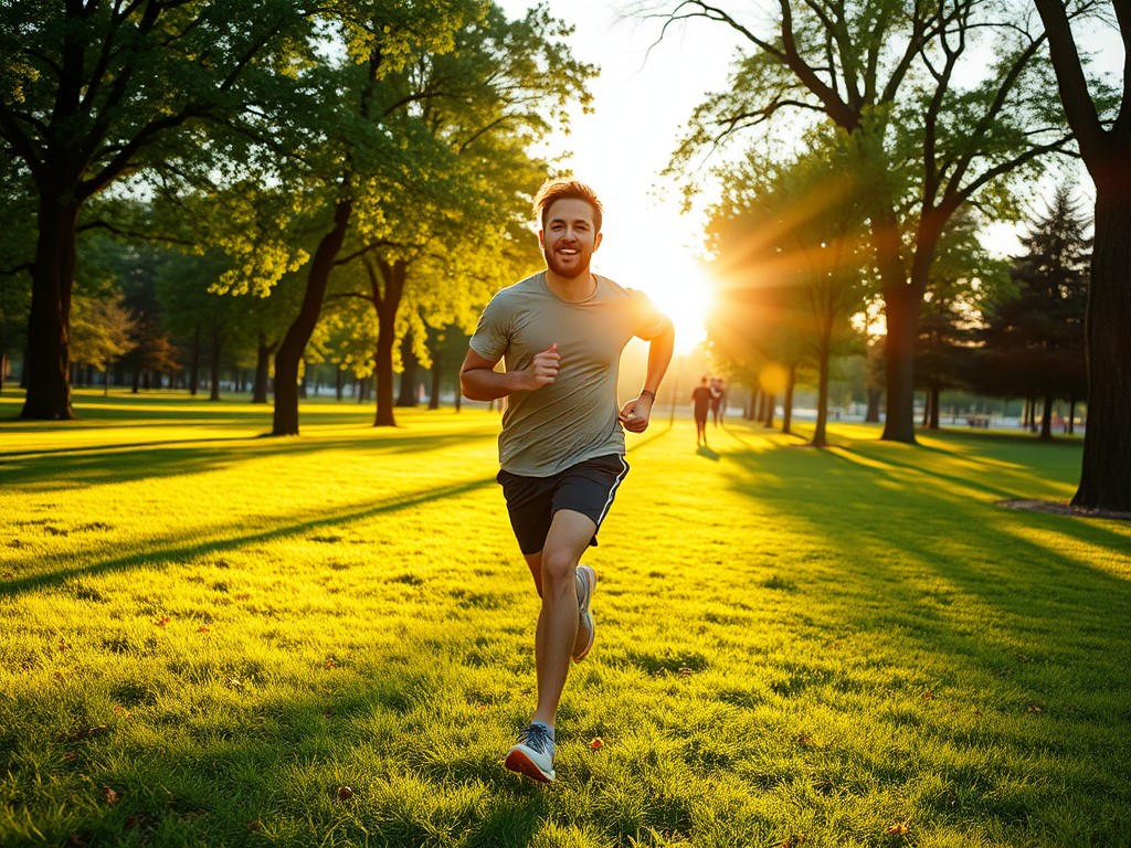 Man running in sunlight, representing beef brain supplement benefits for energy and mental focus.