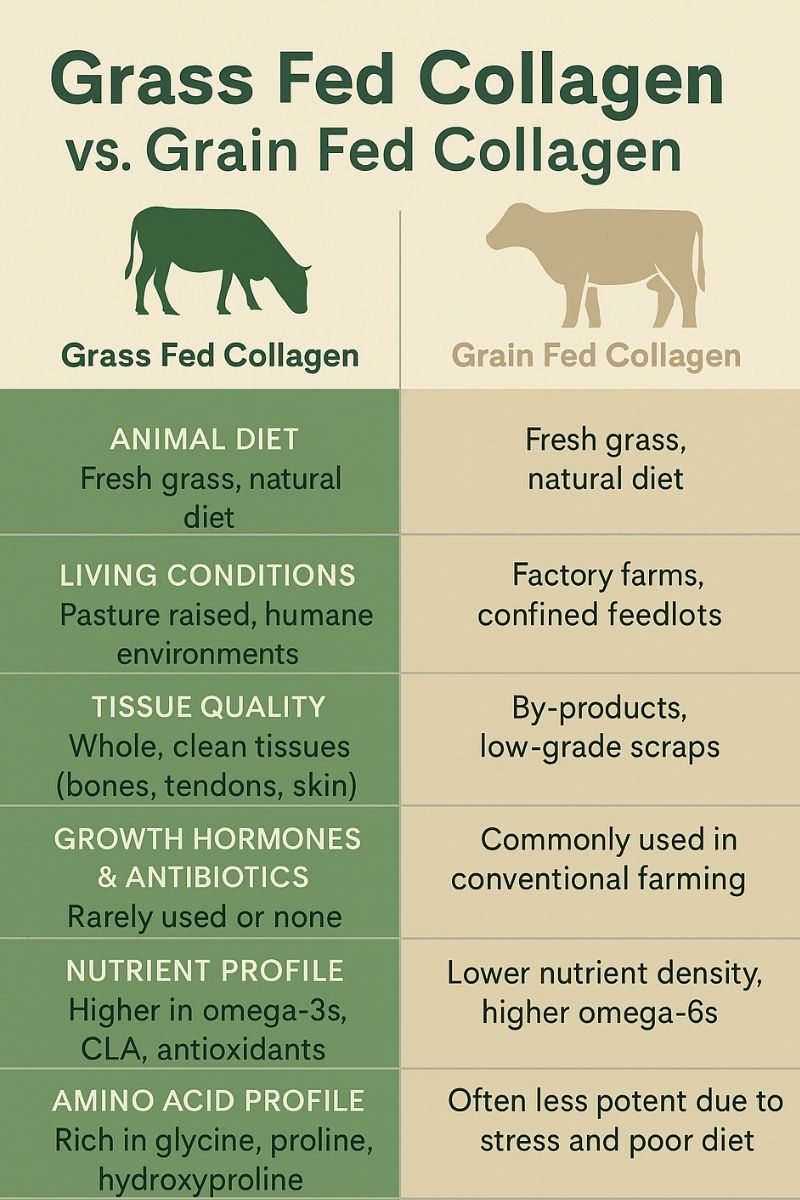 Comparison chart highlighting differences between grass fed and grain fed collagen—what is grass fed collagen