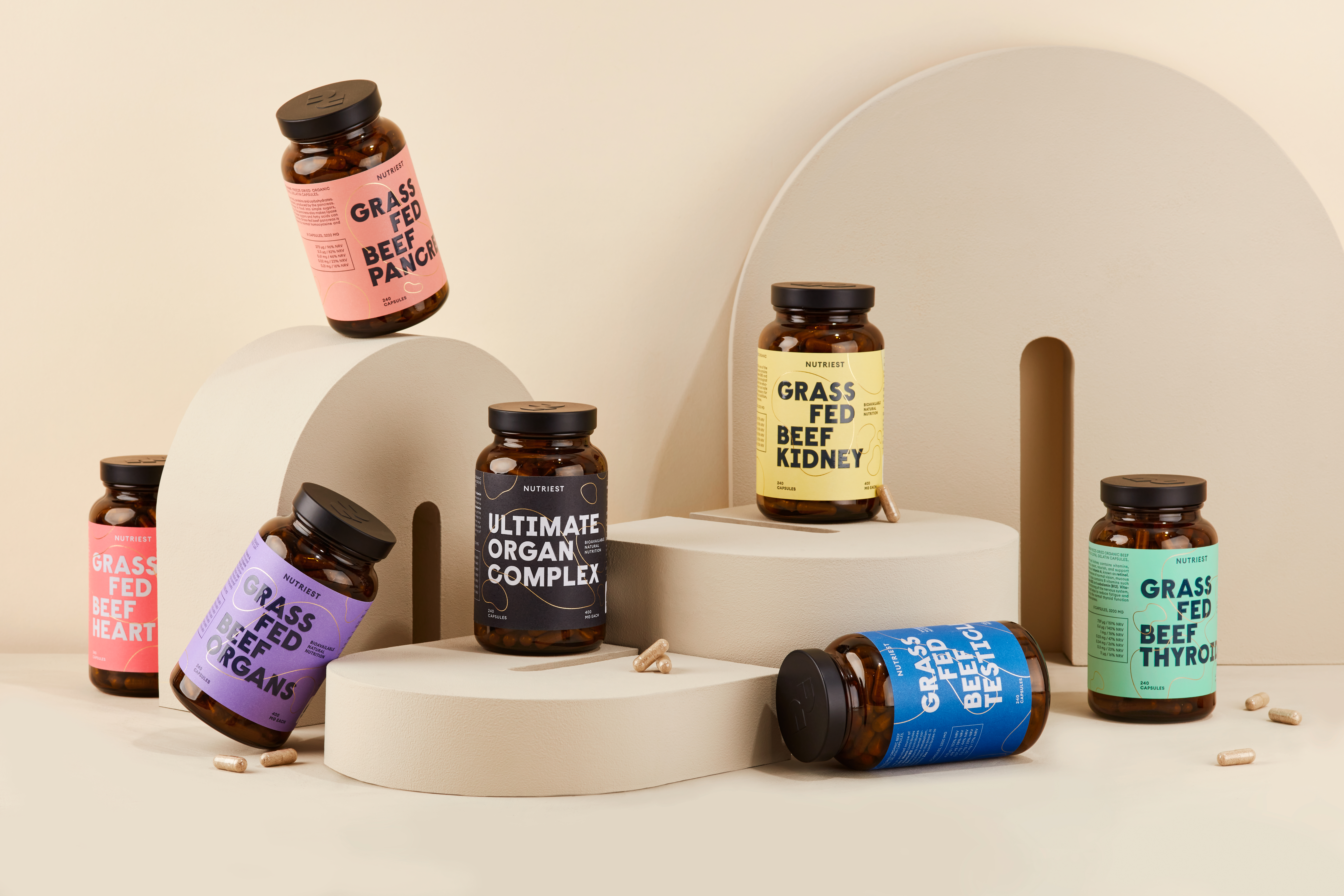 Assorted grass-fed organ supplements, popular natural fertility boosters for hormone and reproductive support.