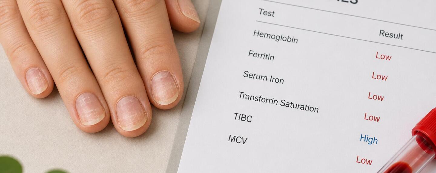 Illustrating brittle nails and low iron test results