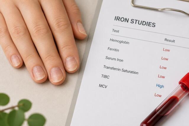 Illustrating brittle nails and low iron test results